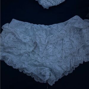 Elegant White Lace Ruffle Shorts
